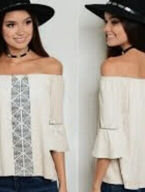 Must Have Cream Off-Shoulder Embroidered Tunic